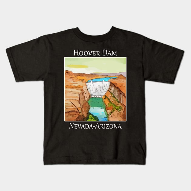 Hoover Dam on the colorado river in Las Vegas Nevada.  Also on the border of Arizona Kids T-Shirt by WelshDesigns